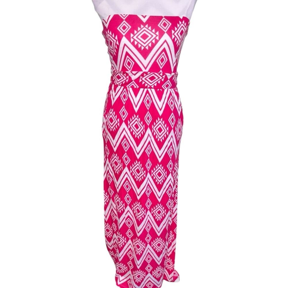 Francesca's Bird Cage Anthropologie Strapless Pink White Maxi Dress Size Medium